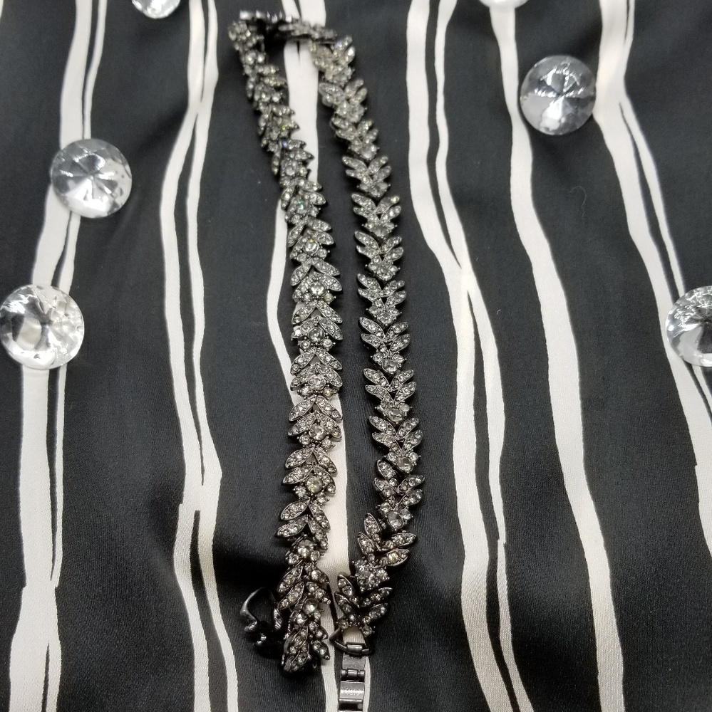 Gunmetal Leaf Rhinestone Necklace